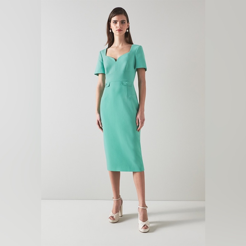 LK Bennett Clara Jade Recycled Crepe Shift Midi Dress Size 12‎